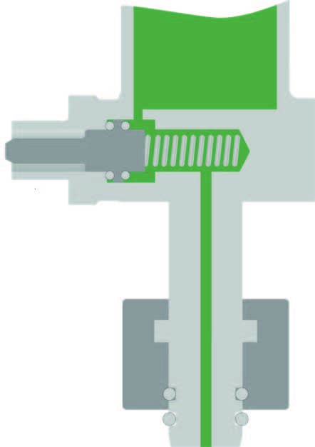 Graphic Monitor test mode: Functionality of the service valve, which enables a direct connection to the compartment gas: in monitor test mode, the valve is open for gas sampling and refilling.